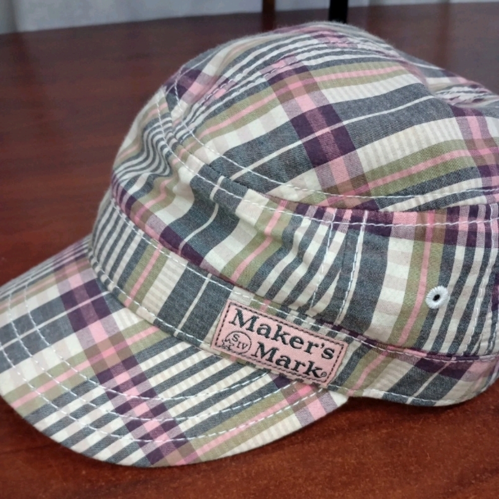 Women's Plaid Hat in Pink, Green, and Cream